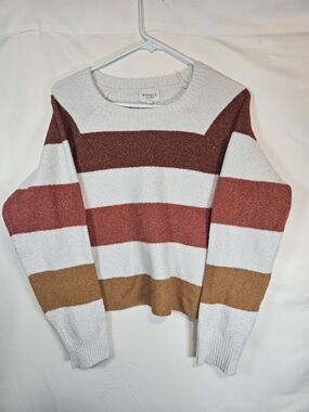 PINQUE Striped Crewneck Sweater in White, Rust & Tan